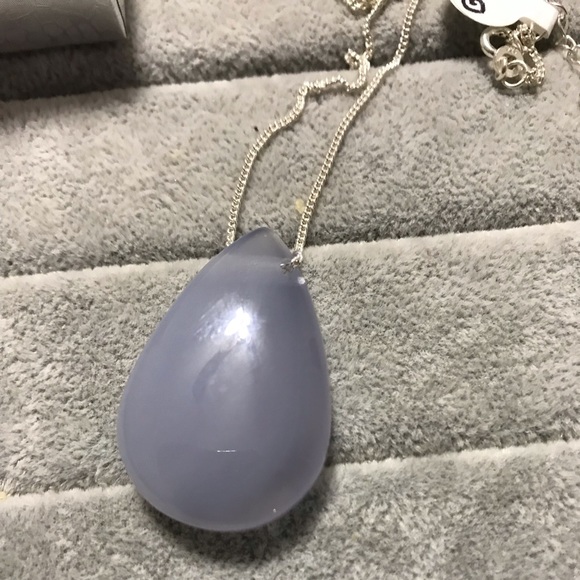 New Sterling Silver Blues Teardrop Blue Chalcedony Necklace Pendant Crystal - Picture 12 of 15